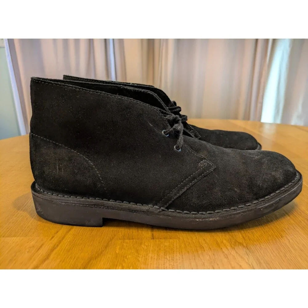 Clarks Mens Leather Suede Black Casual Desert Boots Shoes Size US 9.5 / EU 43